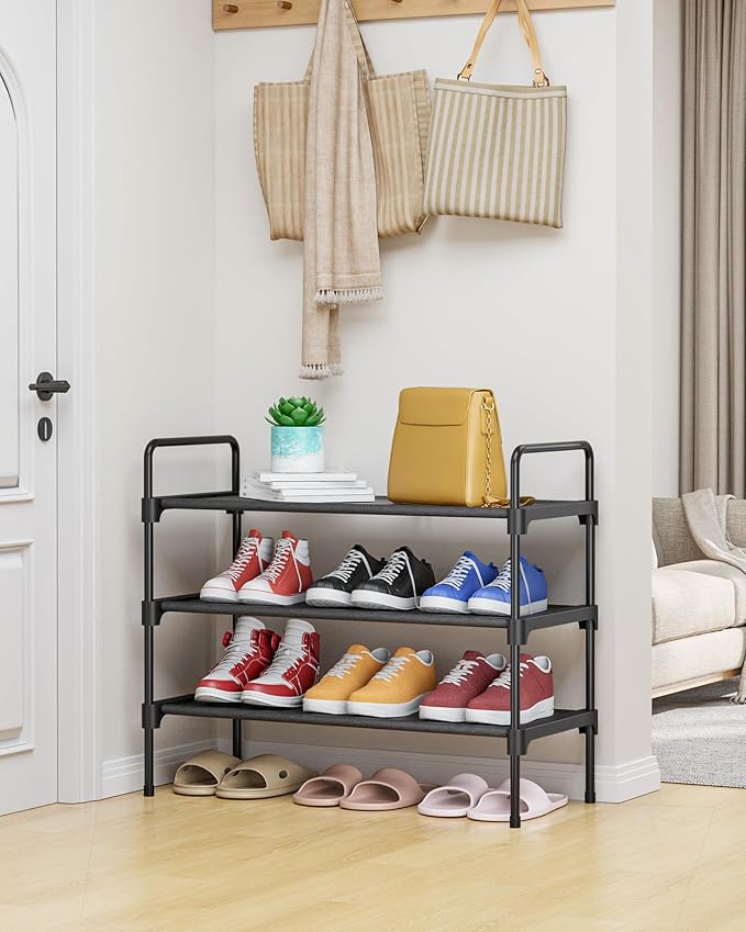 Kitsure Shoe Rack for Closet, Shoe Storage, 27.6" Wide - 3 Tiers, Black | Shoe Organizer for Closet, Entryway, Living Room, Space-Saving Shoe Shelf, Sturdy Zapateras Organizer - Image 2