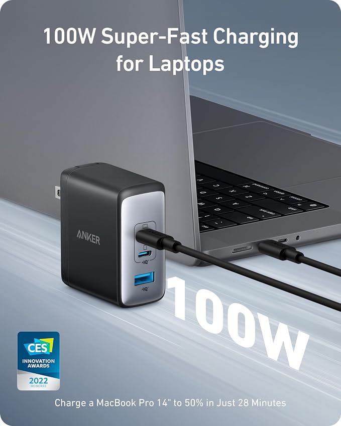 Anker Nano 100W MacBook Charger, 3-Port Fast Compact GaN USB Charger Block | With 1 Pack & 1 Cable for MacBook Pro/Air, Pixelbook, ThinkPad, Dell XPS, iPad Pro, iPhone 17 Series, Galaxy S23, and More - Image 2