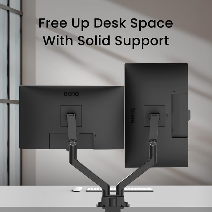 BenQ ErgoArm BDH01 Dual Monitor Arm for 2 Screens Up to 35'' & 44lbs. Black | VESA 75×75, 100×100. Fits desk 12–45mm thick. Heavy duty. Reinforcement plate desktop protect. Top mounting - clamp & grommet - Image 11