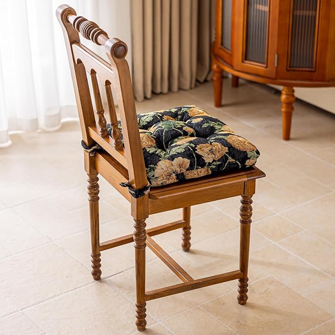 vctops Farmhouse Floral Print Chair Cushions with Ties U-Shaped Soft Comfortable Chair Pads Non Slip Seat Cushions for Indoor Dining Room and Kitchen Chairs (Flower B,18"x18") - Image 3