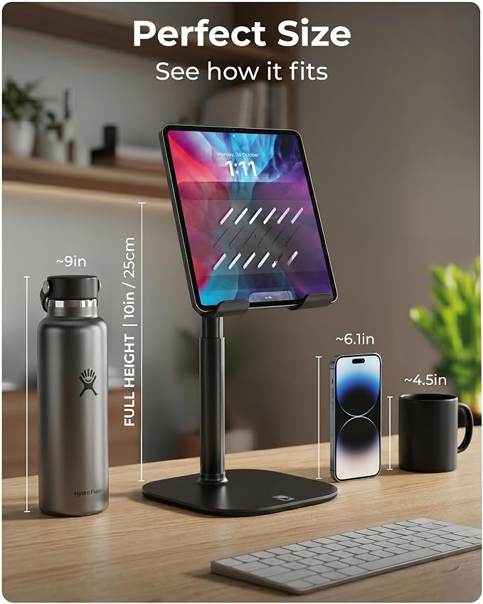 COOPER TabHolder Tablet Holder, iPad Stand for Desk, Portable Monitor Stand | Height Adjustable, 270° Tilt, Weighted Base; Fits iPad Pro, Kindle, Galaxy Tab, 15.6-17" Monitors 4.4 lbs; desk, kitchen, bed - Image 9
