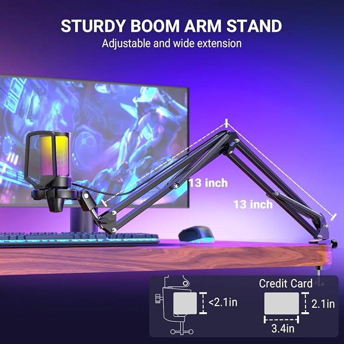 FIFINE AmpliGame A6T USB Gaming Microphone Kit, Condenser Mic for Streaming | Mute Button, RGB Indicator, Boom Arm, Gain Control, Pop Filter, Shock Mount, for PC PS4/5 Discord Twitch Podcasts YouTube - Image 8