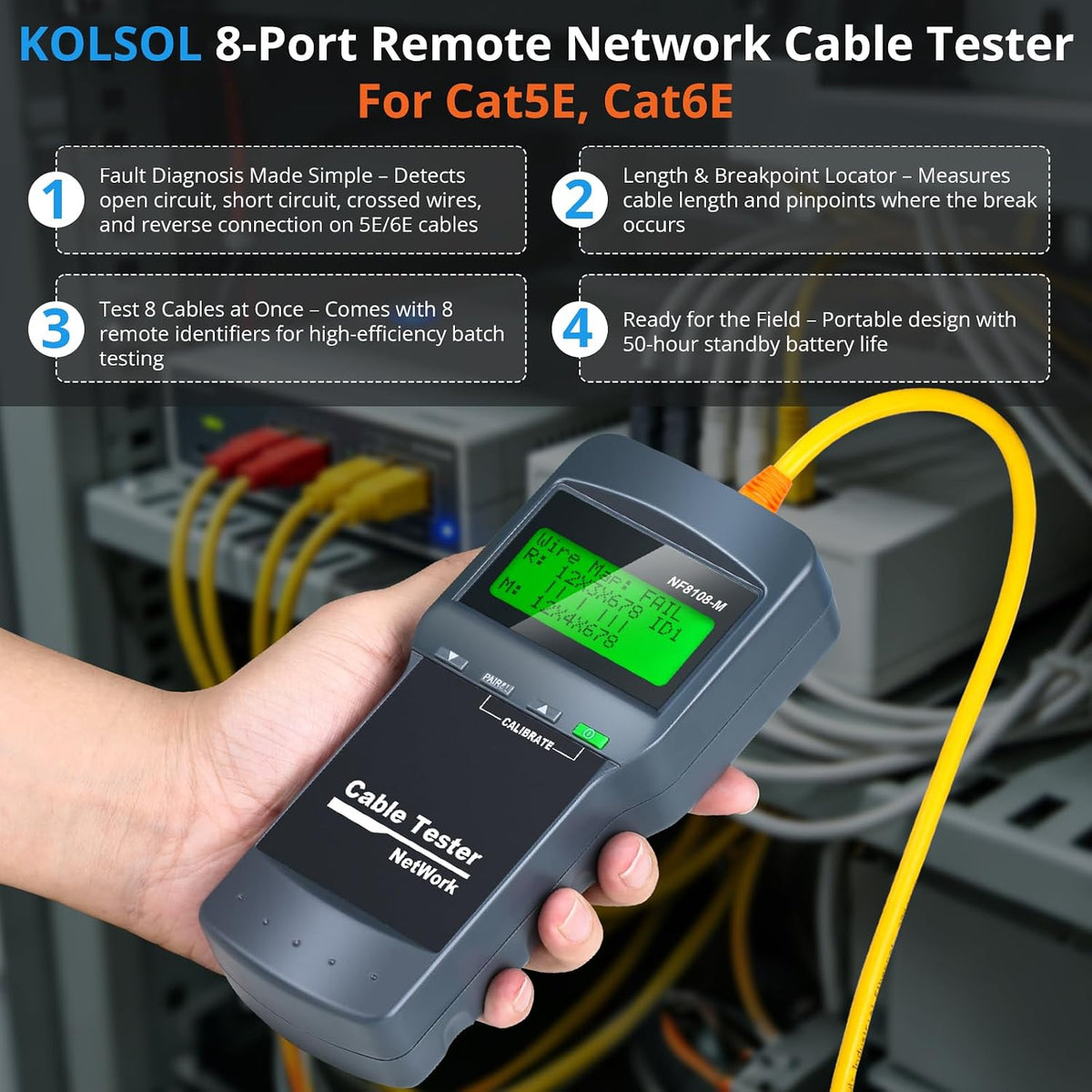 RJ45 Network Cable Tester Kit with 8 Remote Units, LAN Ethernet Length Meter for Cat5/Cat5e/Cat6/Cat6e Cables - Locate Breakage Point, Length Measurement & Continuity Checking - Image 2