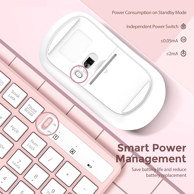 Wireless Keyboard and Mouse Combo, Lovaky 2.4G Full-Sized Ergonomic Keyboard Mouse, 3 DPI Adjustable Cordless USB Keyboard and Mouse, Quiet Click for Computer/Laptop/Windows/Mac (1 Pack, Pink) | Ergonomic, Low profile Keys, 3 DPI Adjustable, 2.4G Quiet... - Image 3