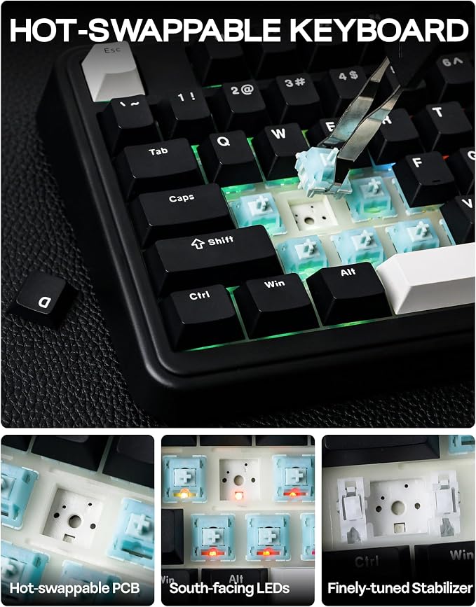 EPOMAKER TH99 Tri-Mode Wireless Mechanical Keyboard with 8000mAh Battery | Hot Swappable Custom RGB Gaming Keyboard with Numpad, Creamy Gasket Keyboard for PC/Mac/Office (Black, Sea Salt Silent) - Image 8