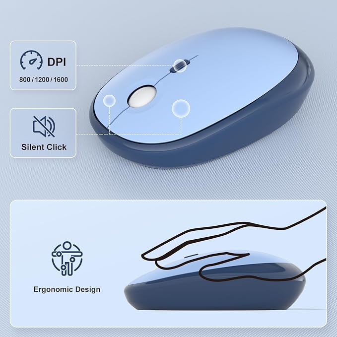 MOFII Wireless Keyboard and Mouse Combo,2.4G Typewriter Keyboard Quiet Mice | Retro Full Size Computer Keyboards, Cute Mouse, USB Dongle Plug and Play, for PC,Laptop,Desktop,Windows (Sea Blue Gradient) - Image 3