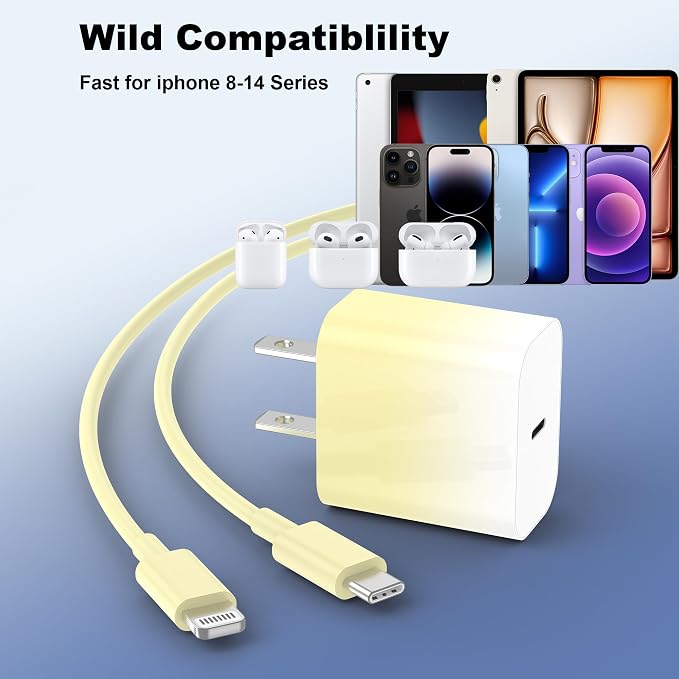GREPHONE iPhone Charger Fast Charging,20W PD USB C Wall Charger 4 Pack with 6FT Fast Charging Cable - Fast Charger for iPhone 14/14 Pro Max/13/13 Pro/12/12 Pro/11/11 Pro/XS, iPad(Yellow) - Image 5