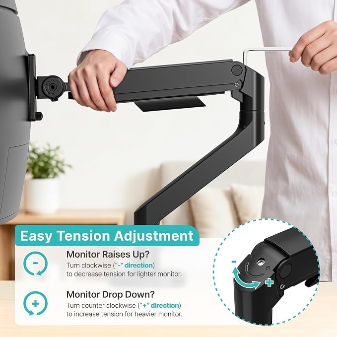 Heavy Duty Single Monitor Arm for 17-49 Inch,Holds 44 lbs, Black | Ultrawide Monitor Mount, Adjustable Gaming Desk Mount for 75/100 Vesa Mount - Image 6