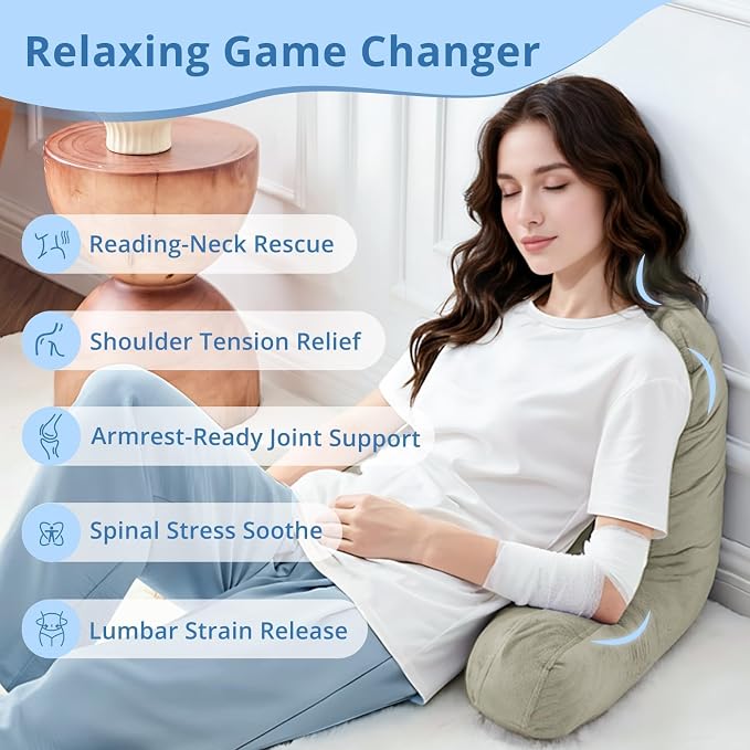 Sasttie Reading Pillow for Bed, Back Pillow for Sitting Up, Linen | 18" Backrest Support Cushion for Couch, Sofa, and Floor, Dorm Essentials, OEKO-TEX, Adjustable Down Alternative Fill - Image 6