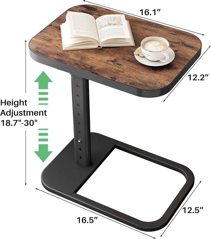 Kitstorack TV Tray Table, Adjustable Height & Flip-Top & Rounded Metal Corners, Snack Table for Couch, Sofa, Bed, Chair, Living Room, C Shaped End Side Table for Eating, Dinner or Laptop, Small Spaces - Image 2