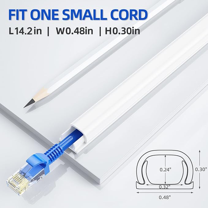 Delamu 128in Cord Hider for 1 Cord, Self-Adhesive Cord Covers for Wires on Wall, Easier Install Wire Covers for Cords on Wall, Cable Wire Hider, Cable Cover Management Raceway, W0.48 H0.3in, White - Image 2