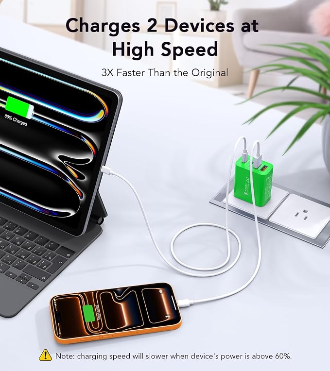 [2-Pack] 40W USB C Charger Block, 4-Port Type C Fast Charging Brick Dual PD&QC Wall Plug Adapter Power Brick for iPhone 13/14//15/16/17 Pro Max Plus/iPad/Airpods/iwatch/Samsung Galaxy (Green) - Image 3