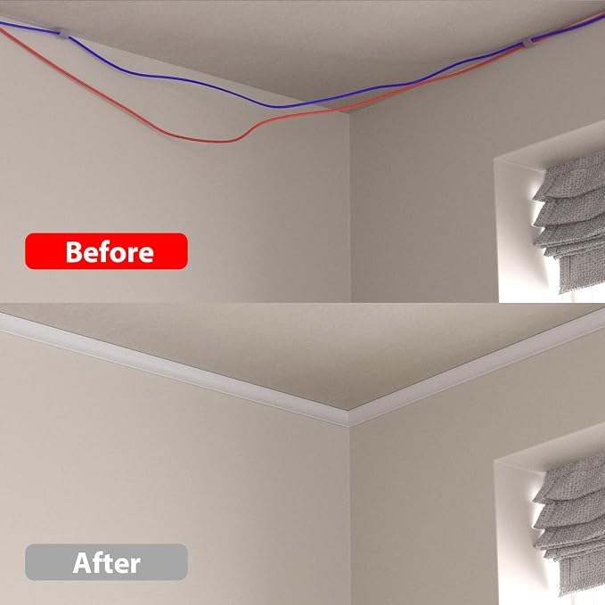 ZhiYo 85in Corner Cable Hider for 2 Cords, Hide Wires in Wall Corners White | Self-Adhesive Cable Concealer, 5 Pack (17" Each), Quarter Round Cable Management Raceway for Baseboards & Ceiling Corners - Image 3