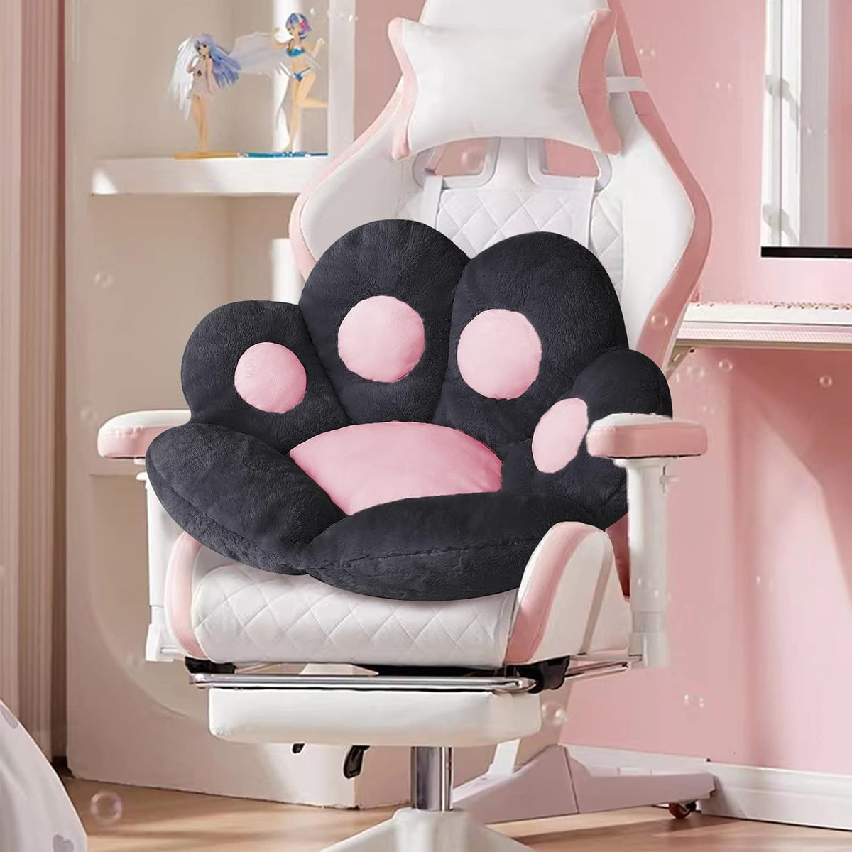 Ditucu Cat Paw Cushion Kawaii Chair Cushions 31.4 x 27.5 inch Cute Stuff Seat Pad Comfy Lazy Sofa Office Floor Pillow for Gaming Chairs Room Decor Black - Image 9
