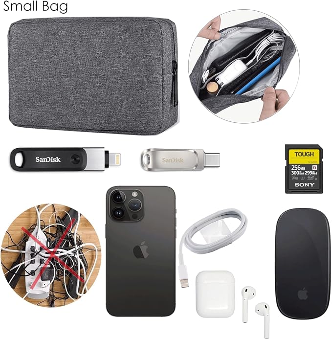 CAAORDKSO Electronics Organizer Travel Case, Travel Cable Organizer Pouch Electronic Accessories Carry Case Portable Waterproof Storage Bag for Hard Drive, Cord, Charger, Mouse (Small+Big, Dark Gray) - Image 4