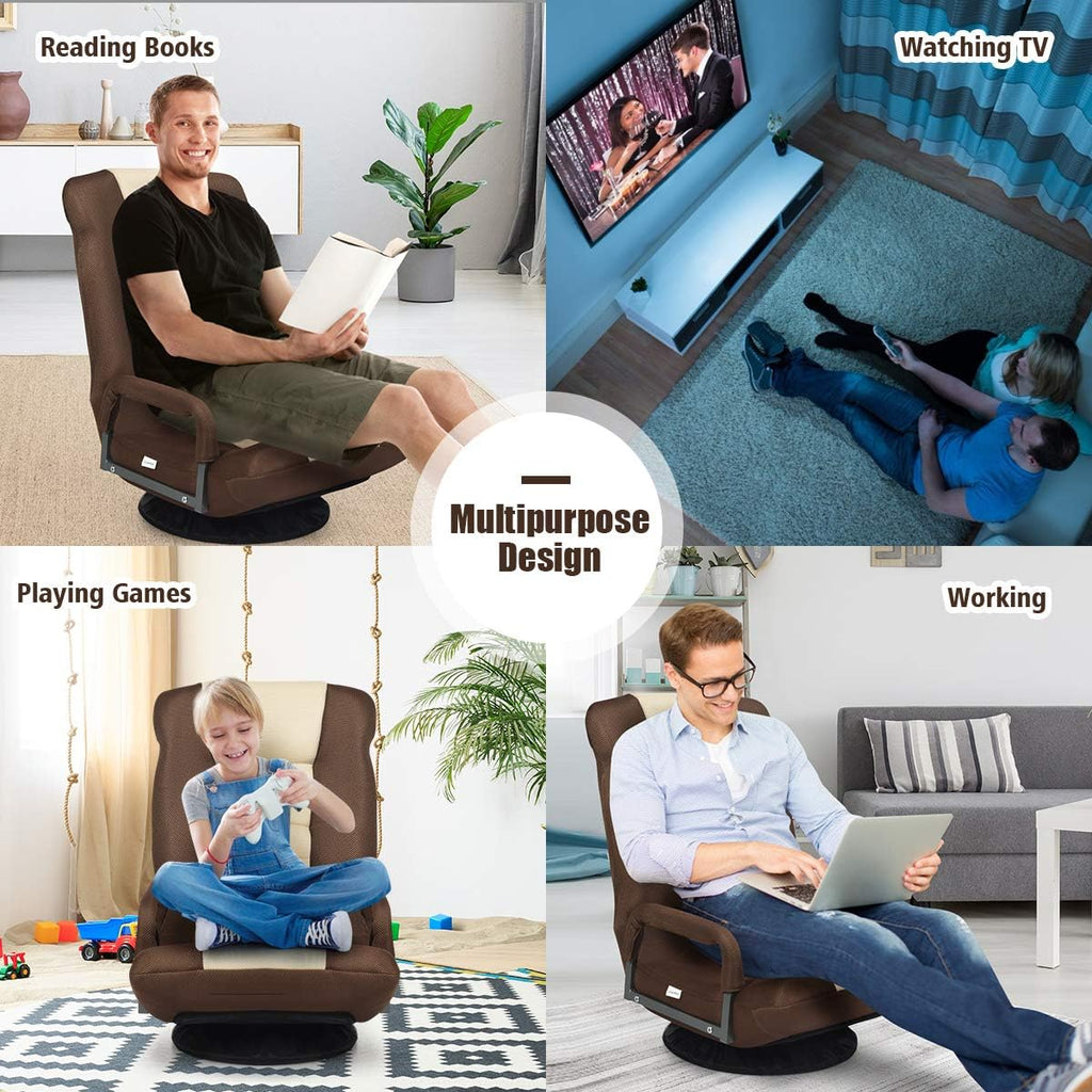 GIANTEX Floor Chair with 360 Degree Swivel Base, Adjustable Backrest, Lumbar Support, Armrest, Foldable Lazy Sofa Rocker for TV, Reading, Playing Video Games, Gaming Chair Floor, Beige/Brown - Image 9