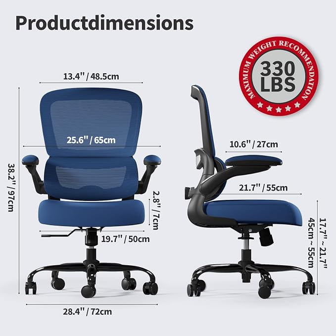 TRALT Office Chair - Ergonomic Desk Chair with Adjustable Lumbar Support, Mesh Computer Chair, Executive Chair for Home Office Comfortable Lumbar Support (1, Deep Blue) - Image 2