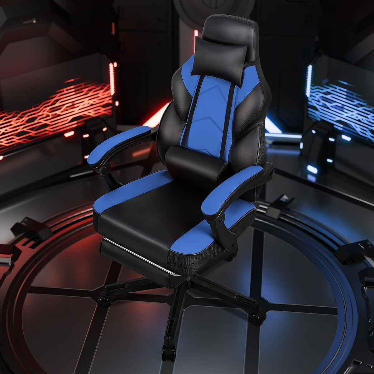 Gaming Chairs for Adults, Computer Chair with Footrest and Ergonomic High Back, Big and Tall Gamer Chairs with Massage Lumbar Support, 360° Swivel Height Adjustable Gaming Chair, Blue - Image 2