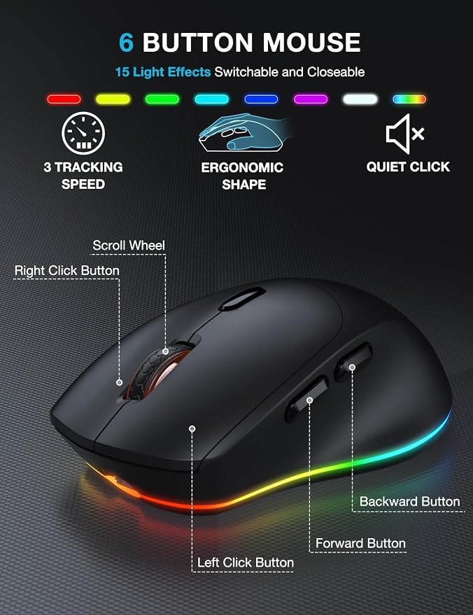 Wireless Keyboard and Mouse Combo, 9 Backlit Effects, Large Print | Phone Holder, 2.4G Lag-Free Ergonomic Keyboards, KM22 MAX Rechargeable Easy to See Set for Computer, Laptop, PC - Image 6