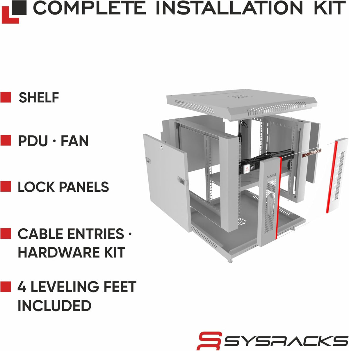 Sysracks 9U Wall Mount Server Rack Cabinet, 18-Inch Deep, Gray - Image 3