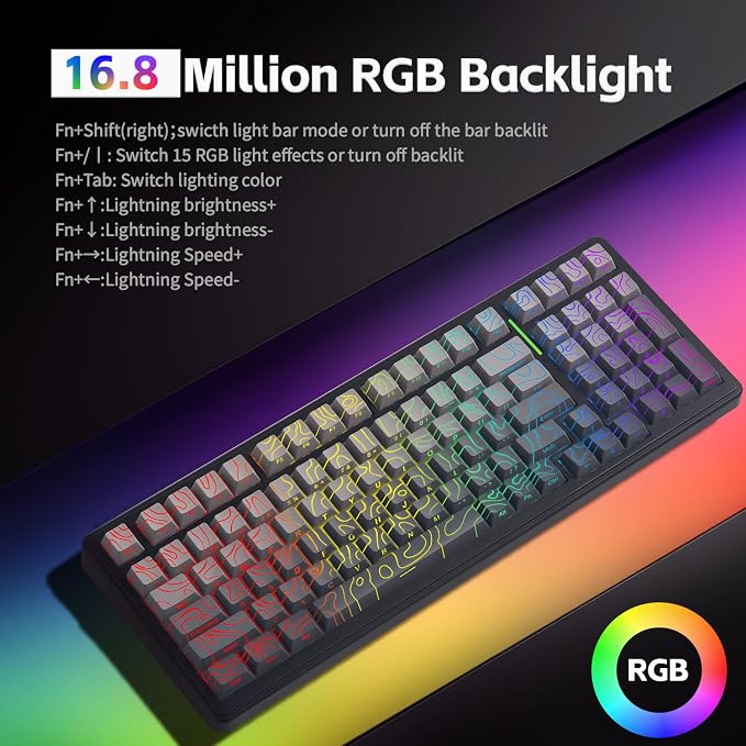 Aula F99 Keyboard Gaming,Wireless Mechanical Keyboards Creamy Sound | Computer Bluetooth Keyboard Full Size Hot Swappable RGB Backlit w/8000mAh Battery,Gradient Grey Tri-Mode BT/2.4GHz/USB - Image 4