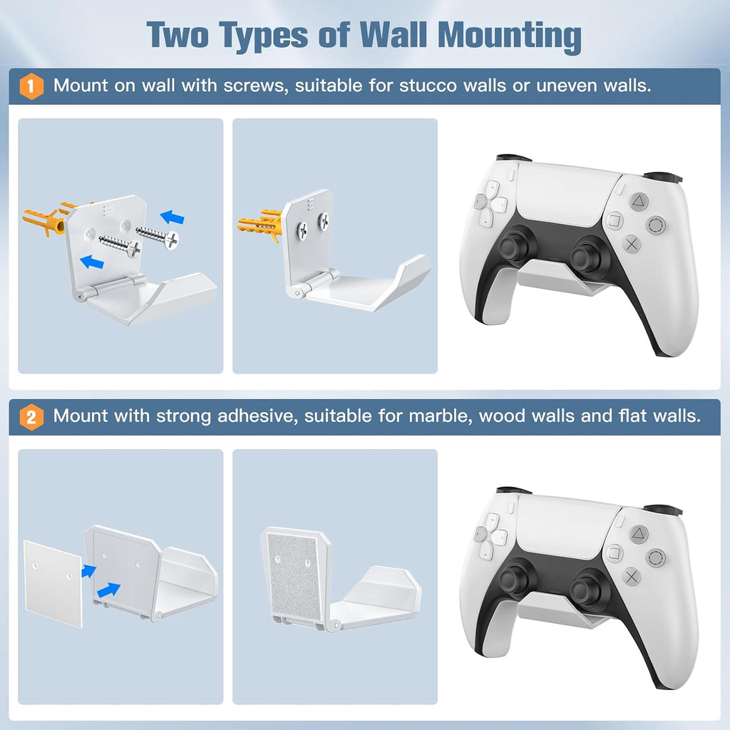 KUNSLUCK 2 Pack Controller Wall Mount for PS5, Xbox, Switch Controller, Wall Mount Stand for Controller&Headset, Adhesive/Screws Installation (White) - Image 3
