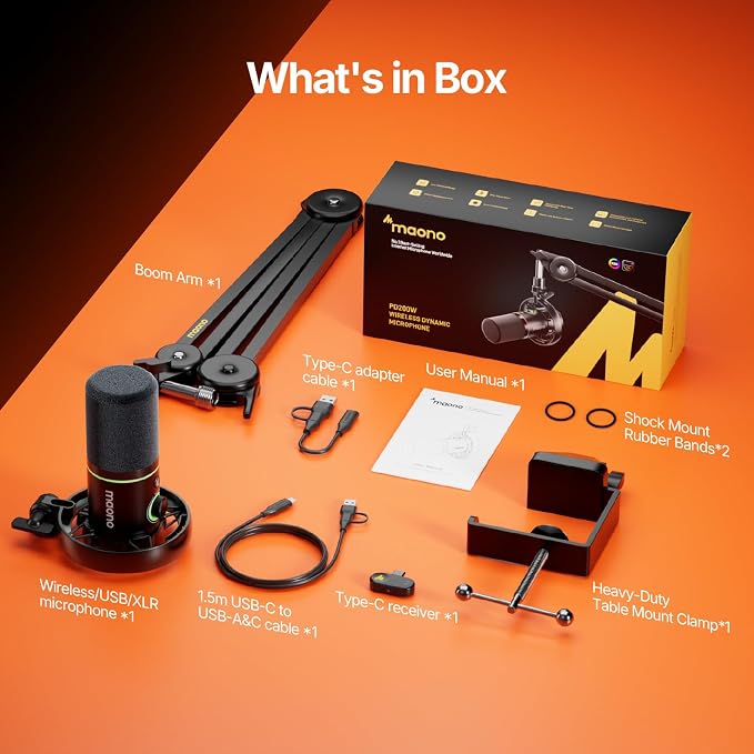 MAONO PD200W Hybrid Wireless Podcast Microphone for PC, Dynamic XLR USB Mic | Boom Arm Mic Kit with Software, Noise Cancellation, for Vocal Recording, Streaming, Content Creation, Home Studio, Voiceover - Image 9