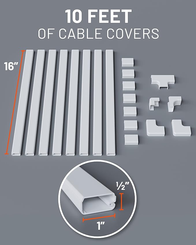 ECHOGEAR Cord Cover for Wires On Wall - Peel & Stick Cable Hider Channel with 10 feet of Plastic Raceway Plus Connector Pack - Ideal for Wall Mounted TVs - White - Image 6