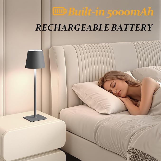 CHLORANTHUS 2 Pack Cordless Table Lamps, 3 Colors Stepless Dimming, 5000mAh Rechargeable Battery LED Desk Lamp for Bedroom/Couple Dinner/Desk/Cafe/Dining Room/Terrace - Image 5