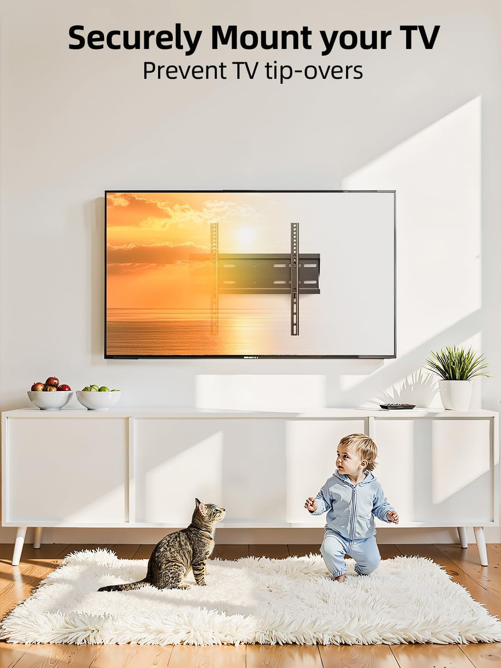43 50 55 inch Fixed Low Profile TV Wall Mount for 24-65 inch LED/LCD & Flat/Curved TVs, Universal Wall Mount Bracket with Safe Lock, Max VESA 400x400mm, up to 99Lbs & 16 '' Stud - Image 5
