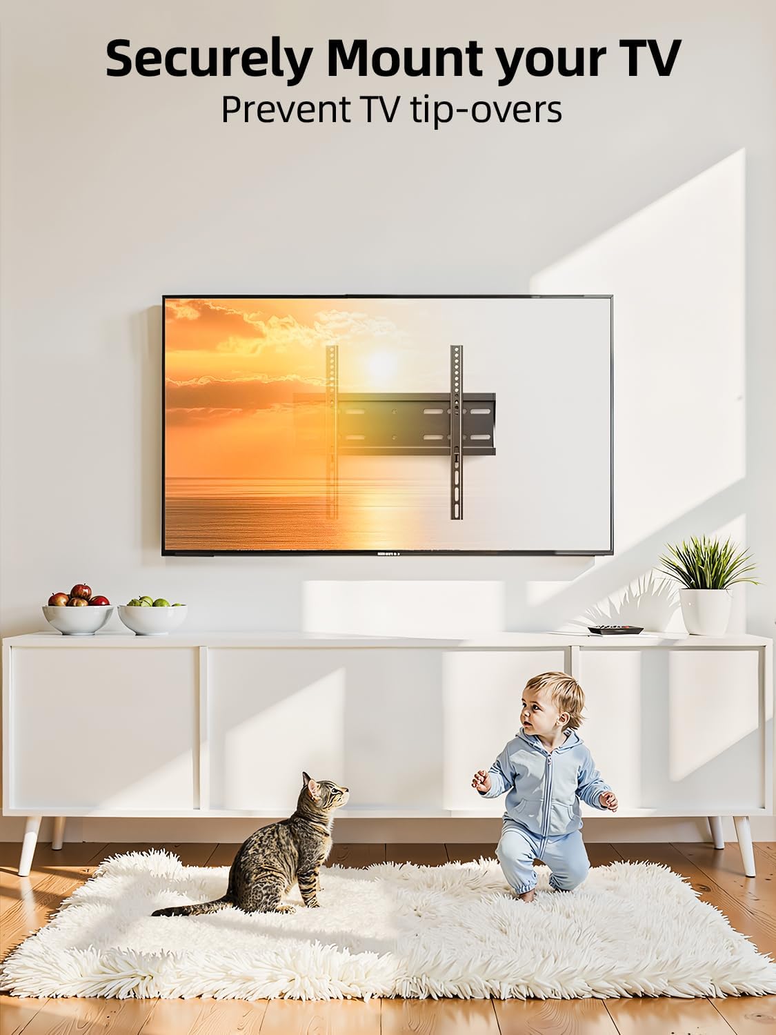 43 50 55 inch Fixed Low Profile TV Wall Mount for 24-65 inch LED/LCD & Flat/Curved TVs, Universal Wall Mount Bracket with Safe Lock, Max VESA 400x400mm, up to 99Lbs & 16 '' Stud - Image 5