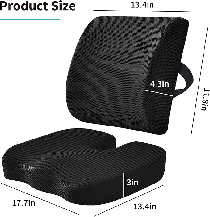 Ergonomic Seat Cushion & Lumbar Support Pillow Set for Office Chair | Memory Foam Car Seat Cushions, Chair Cushions relieves tailbone pain & lower back pressure for gaming chairs, Wheelchair - Image 2