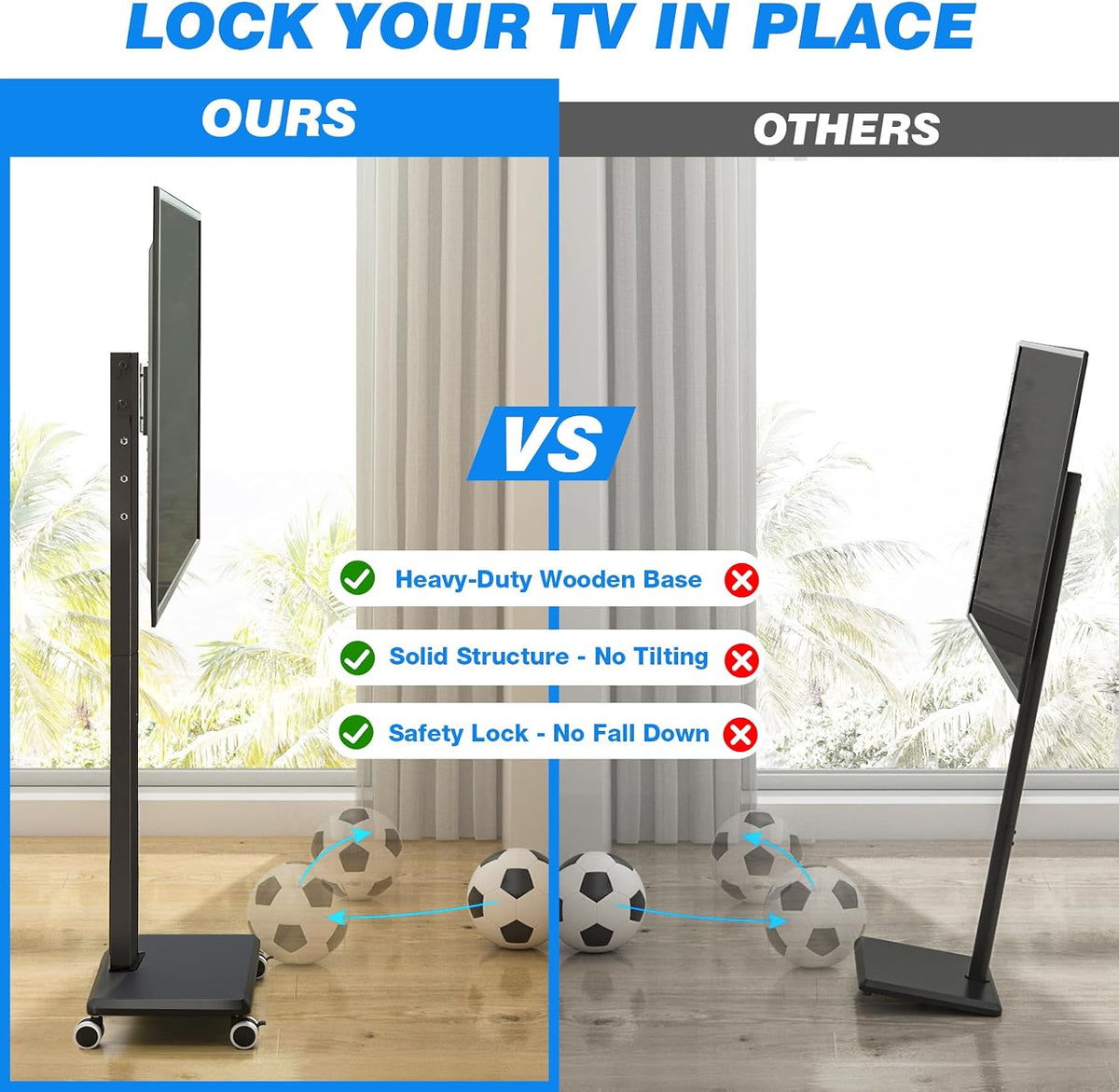 Rfiver Mobile TV Stand 32-75 Inch with Wheels up to 110 lbs, Black - Image 6