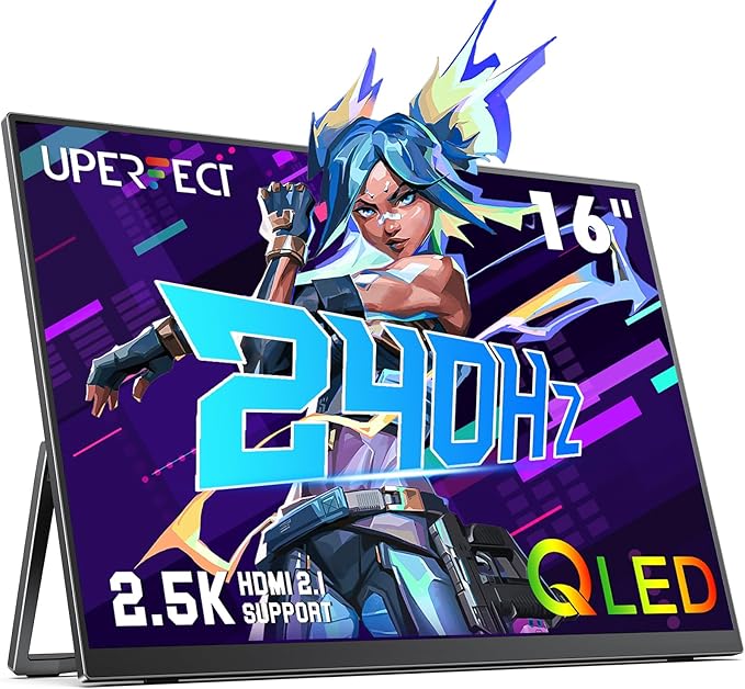 UPERFECT 2.5K 240Hz Portable Monitor, 16" 2560x1600 Portable Gaming Monitor | QHD 100% DCI-P3 400 Nits with Kickstand, VESA, Adaptive Sync HDMI 2.1 External Screen for Laptop PC Phone Game Console by UPERFECT