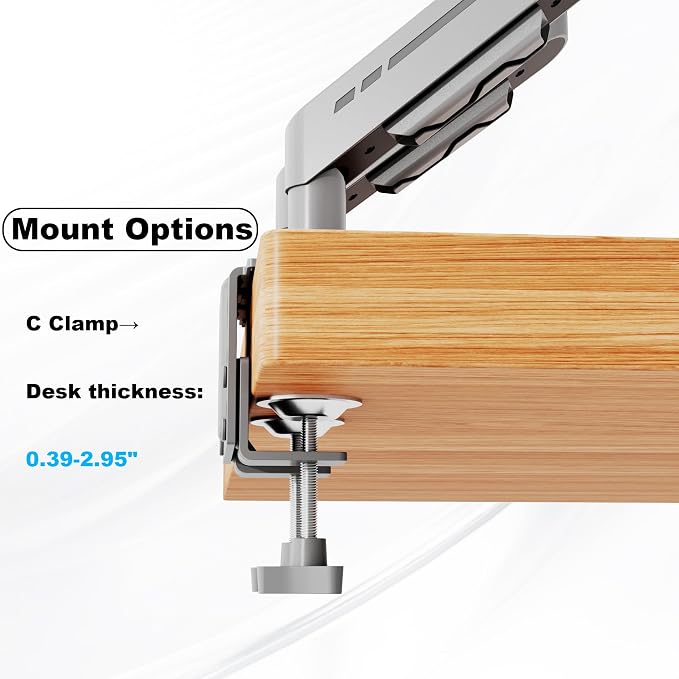 THEARK Dual Monitor Stand for Desk - Dual Monitor Mount for 17-32 Inch Screens,Height Adjustable Dual Monitor Arm Desk Mount with Clamp and Grommet Base,75x75/100x100mm VESA Mount,Max 19.8 lbs,Silver - Image 6