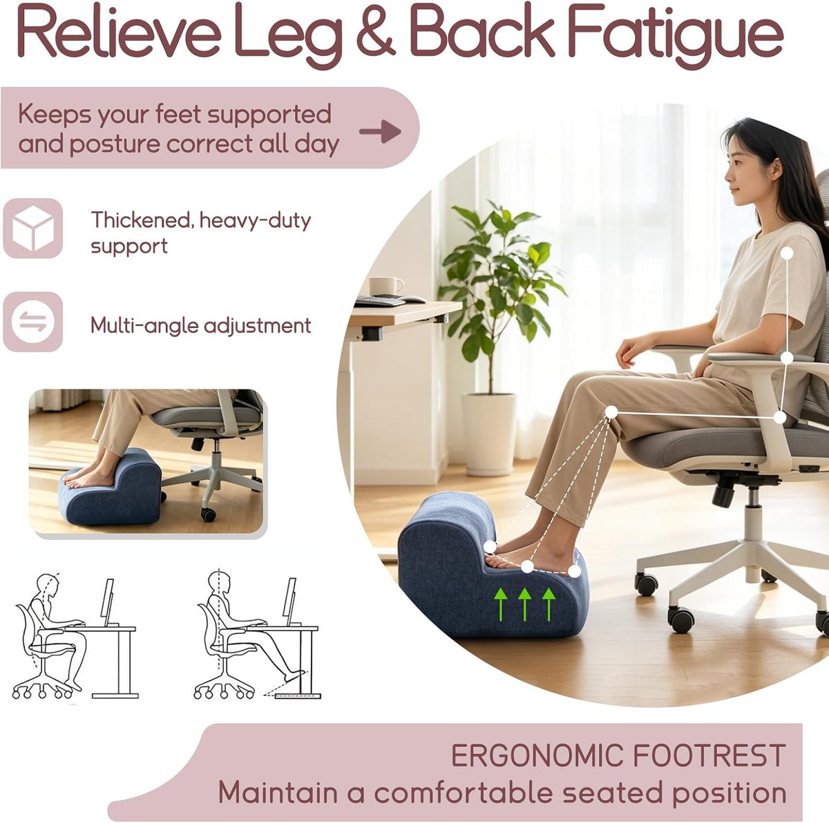 Foot Rest for Under Desk at Work,Ergonomic 2-Height Sponge Foot Stool for Office, Home,Sofa & Gaming Chair, Desk Accessories Footrest Cushion to Support Legs,Relax Ankles & Relieve Pain(A-Dark Gray) - Image 2