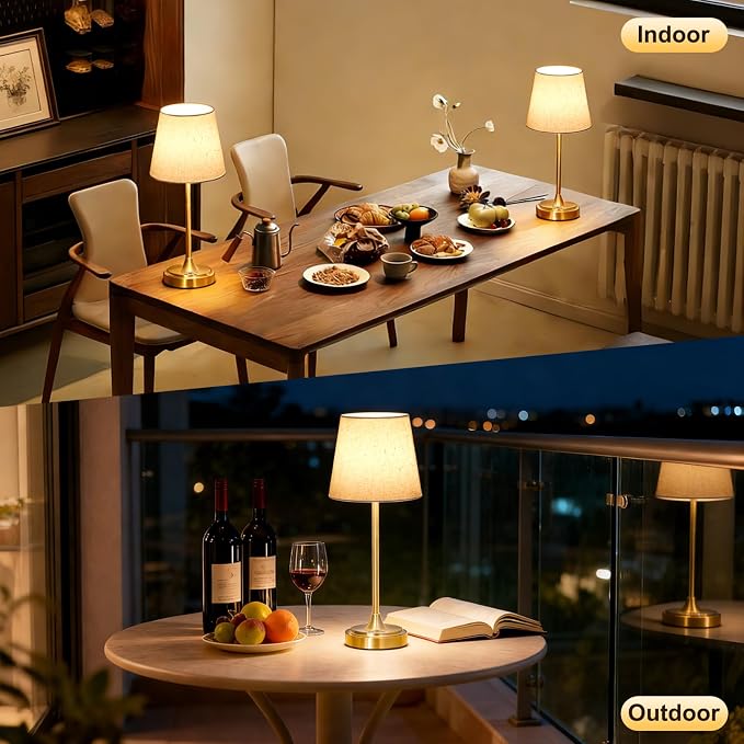 Wowag Cordless Table Lamp Rechargeable,5000mAh Battery Operated Desk Lamp,3 Colors & 7 RGB Stepless Dimmable,Touch Control Ambient Light for Bedside,Bedroom,Dining Room,Living Room,Gold,FlaxenShade - Image 8