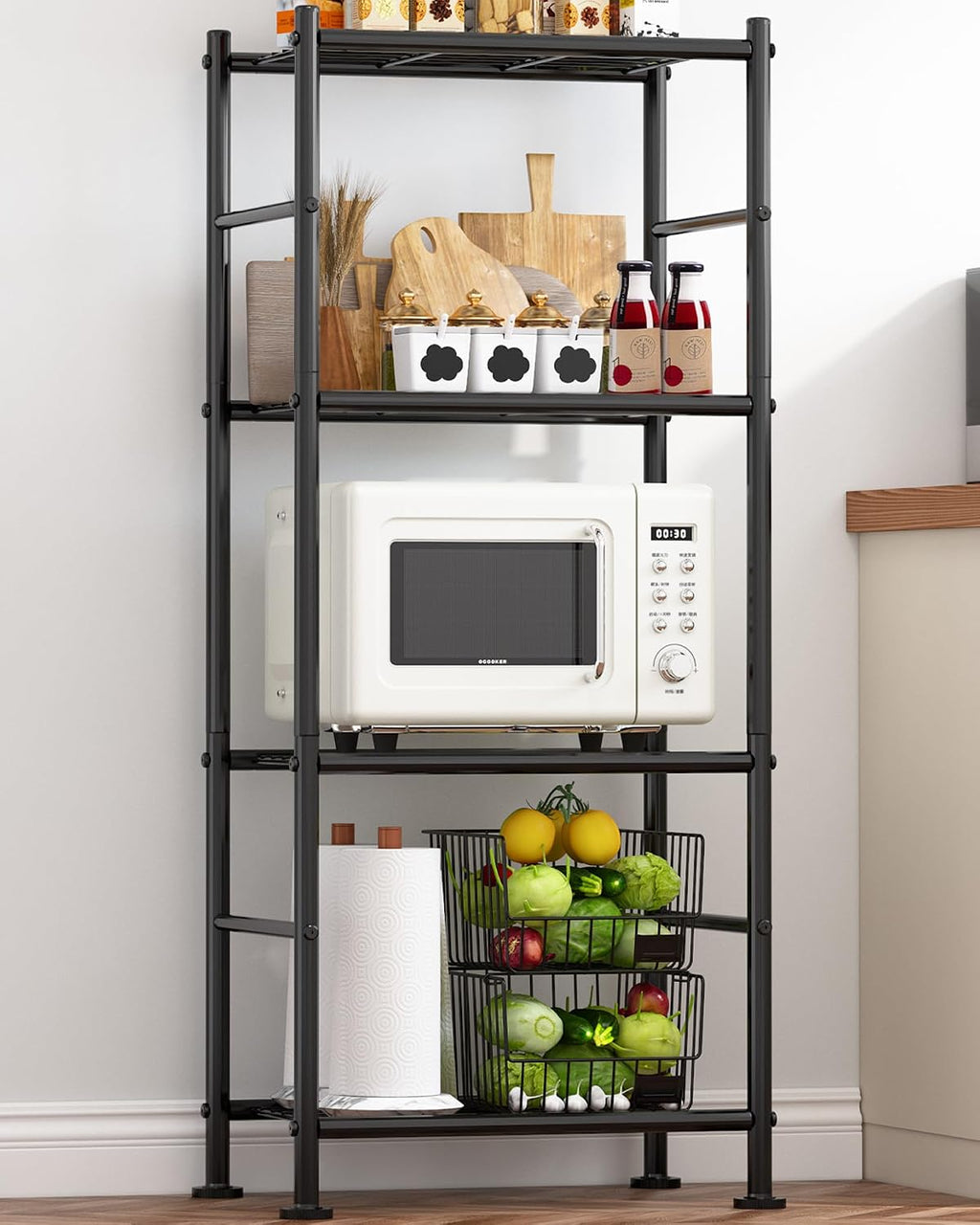 Storage Shelves - 4 Tier Shelf Organizer, Heavy Duty Garage Shelving Unit with Leveling Feet, Stable Metal Shelves Organizer for Pantry, Kitchen and Closet, 18.4" W x 12.6" D x 44.2" H, Black by Sakugi