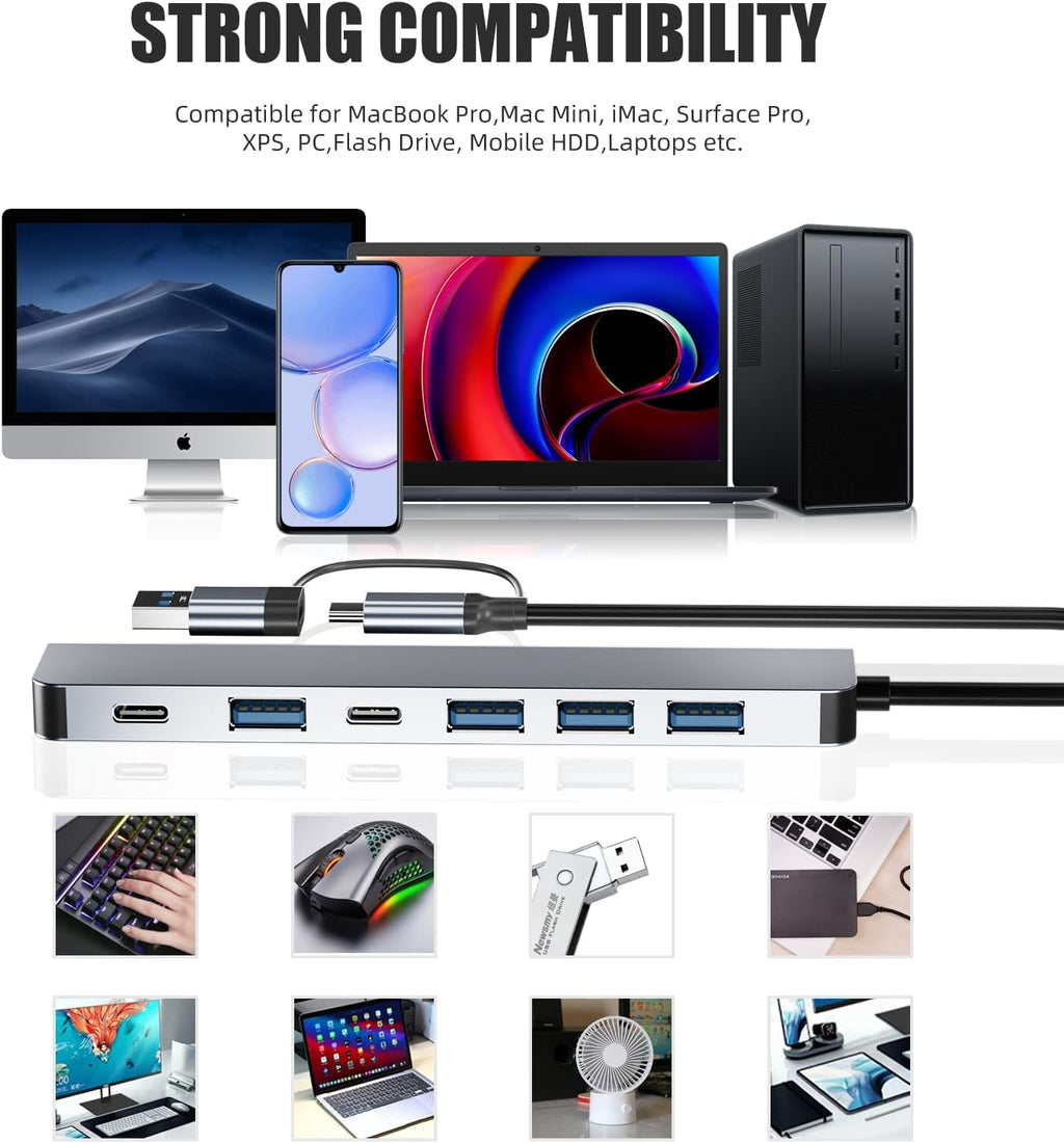 BERLAT 7-in-1 USB C Hub Aluminum USB 3.0 for MacBook PC iPad - Image 7