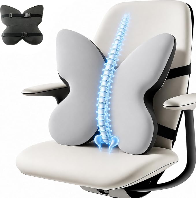 Memory Foam Lumbar Support Pillow,Back Support for Office Chair,Back Pillow for Chair,Ergonomic Lower Back Cushion for Desk Chair,Computer Chair,Gaming Chair and Car Seat,Washable Cover(Gray) by FoKon