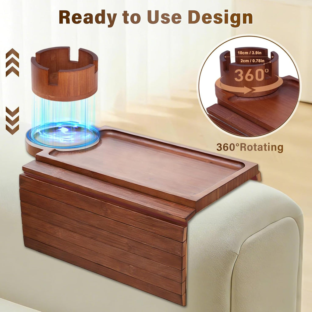 Bamboo Couch Arm Tray, Sofa Armrest Tray, Armrest Table（Walnut） - Image 4