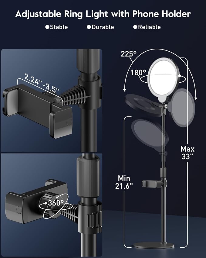 Desk Ring Light with Stand for Computer, 30 Modes Video Conference Lighting | Adjustable Desk Light for Video Recording, Zoom Lighting for Computer, Webcam, Podcast, Calls, Home Office, CRI 97.8 - Image 5