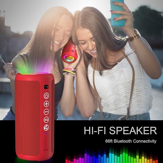 Ortizan Portable Bluetooth Speaker, IPX7 Waterproof, Wireless, Bright Red | 24W Loud Stereo Sound, Deep Bass, Bluetooth 5.3, RGB Lights, Dual Pairing, 30H Playtime for Home/Outdoor/Party, Birthday Gift - Image 7
