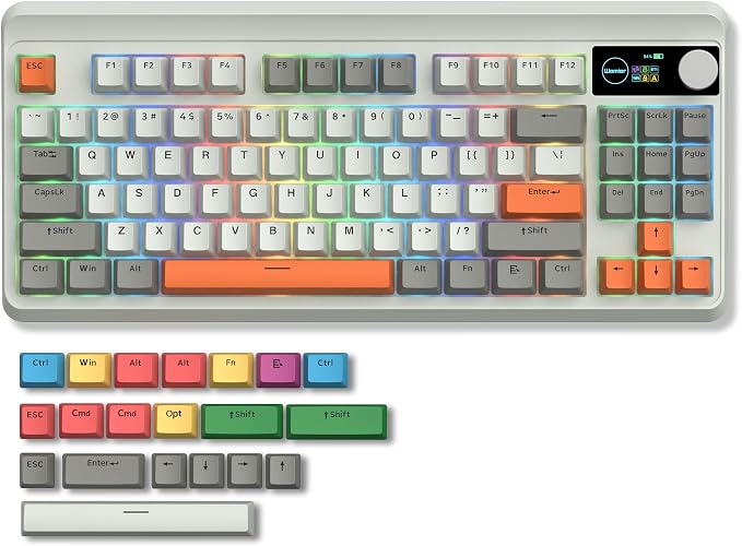 Womier M87 75% Mechanical Keyboard Tri-Mode with TFT Smart Display & Knob | Gasket Mount Wireless Bluetooth/2.4G, Hot-Swappable Linear Switches, PBT Keycaps RGB Gaming Keyboard for Mac & Win (Carbon) by Womier-c