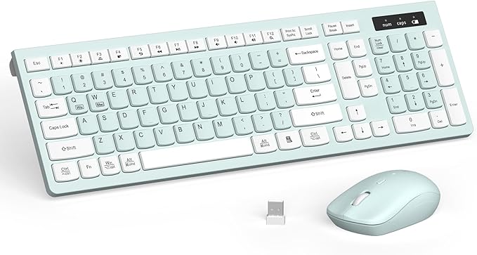 Wireless Keyboard and Mouse Combo Silent for Office and Home(Mint Green) | 2.4G Full Size Silent Cordless Keyboard with Tilt Legs,3-Level DPI Quiet Mouse,for Windows/Mac OS/Desktop/Laptop/PC by RECCAZR