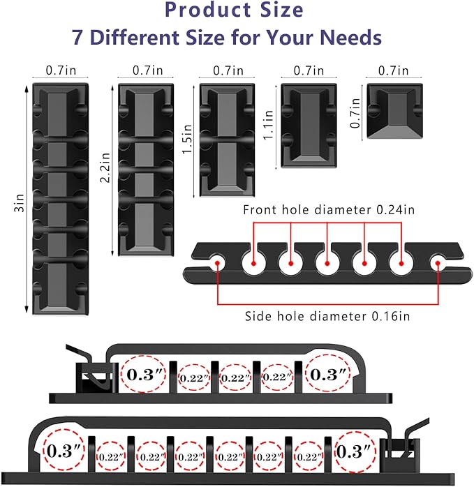 327 PCS Cable Management Kit 4 Cable Cable Sleeves,65 Cable Clips | 13Cord Holders,25 Roll Cable Organizer Straps,200 Fastening Cable Ties,20 Cable Zip Tie Mounts for Computer - Image 5