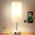 White Bedside Table Lamp for Bedroom - Small Nightstand Lamp for Girls | 3 Color Temp, USB A+C Ports, LED Bulb Included, Soft White Fabric Shade, Matte White Metal Base, 14" Desk Lamp for Kids Dorm by DicooolDirect