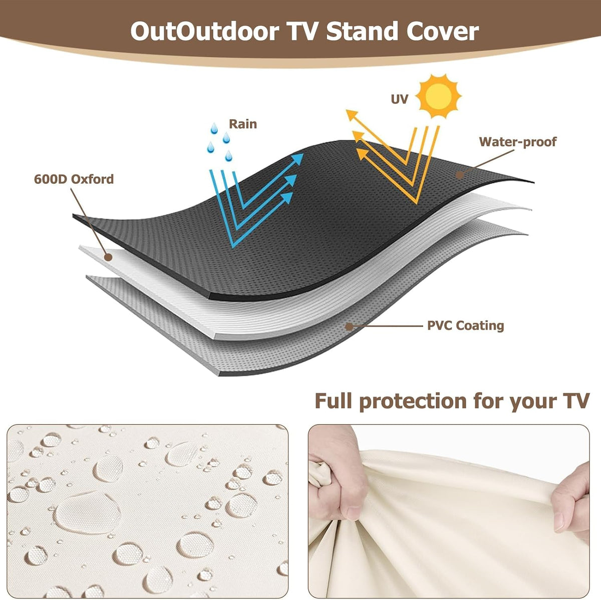 Weatherproof 60-65Inch Outdoor TV Stand Cover for Rolling/Mobile Stand - Image 7