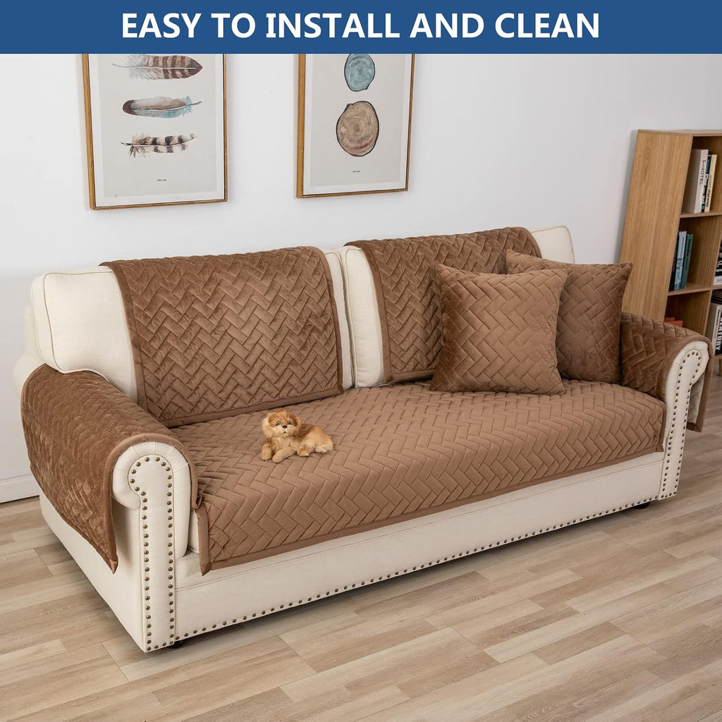 Velvet Sectional Couch Covers for Dogs,Brown,1PC,36''x82'' - Image 7