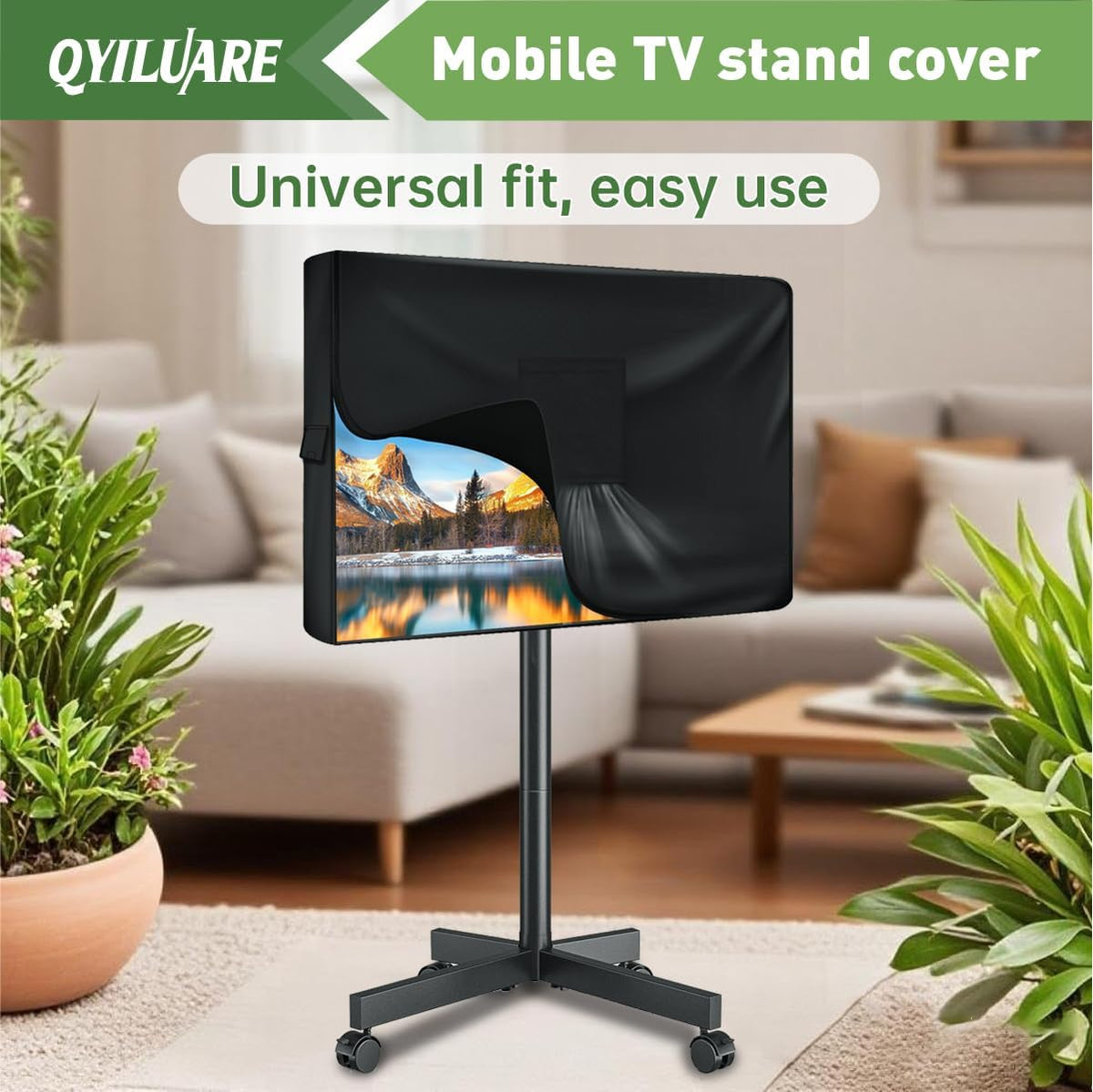 Mobile TV Stand Cover for 52-55 Inch TVs,Waterproof TV Cover for Outdoor/Indoor Rolling TV Stand(52" L×32" H×7" W) - Image 3